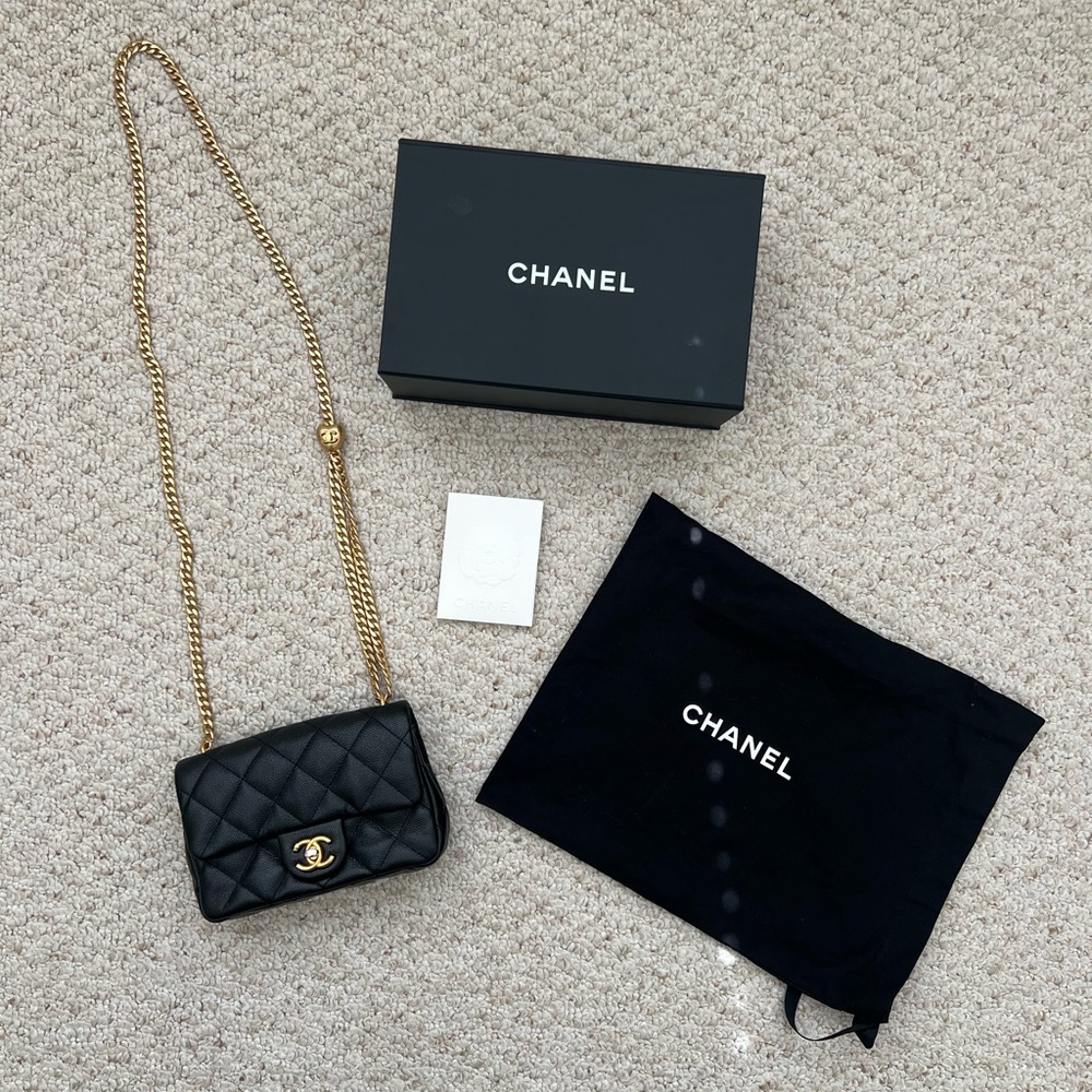 CHANEL Black Crossbody Bag with Gold Chain